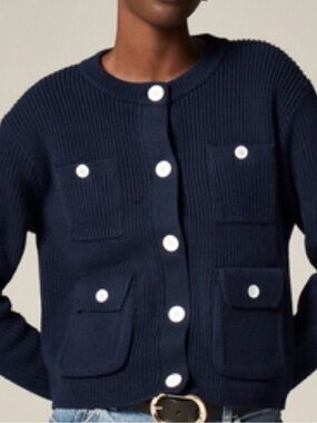 J. Crew Navy Ribbed Button-Front Cardigan with Contrast Buttons